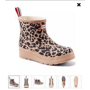Hunter Leopard Print Short Rain Boot in Beige and Black